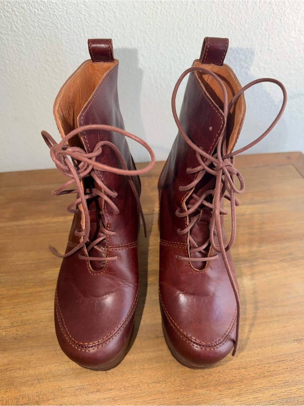 Women's Lace-Up Ankle Boots in Deep Burgundy Leather